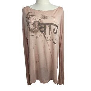 Deha Tee Large Italian Pink Long Sleeve Floral Air Graphic Made In Italy NEW!